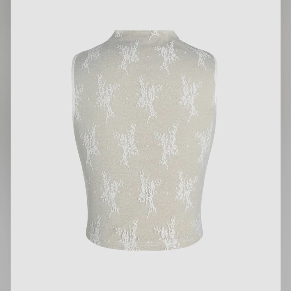 FLORAL LACE RUCHED KNOTTED TANK TOP - Picture 2 of 3
